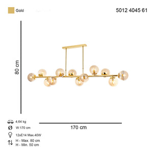Lustra HubRom, Z SIRALI 5012-4045-61 170x170x35xHmax80 cm 12xE14-40W Auriu