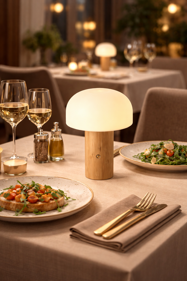 Veioza Led HubRom, OLWA Lampa de masă LED reîncărcabilă, tactilă, fără fir, cu detalii elegante din lemn 9504-1T-AH 15X21 cm Alb / Lemn
