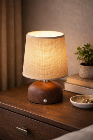 Veioza Led HubRom, MAITE Lampa de masă LED reîncărcabilă, tactilă, fără fir, cu detalii elegante din lemn 9506-01-FR 12x22 cm Lemn