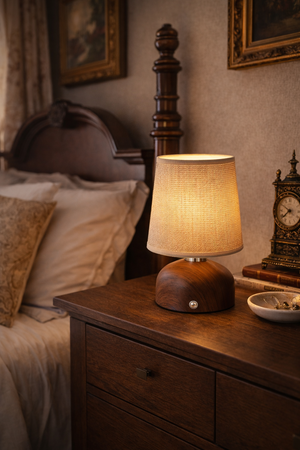 Veioza Led HubRom, MAITE Lampa de masă LED reîncărcabilă, tactilă, fără fir, cu detalii elegante din lemn 9506-01-FR 12x22 cm Lemn