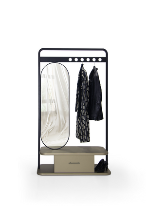 Cuier HubRom Antik, 185x110x50 cm, 1xCuier,1xOglinda,1xSertar, Auriu/Negru