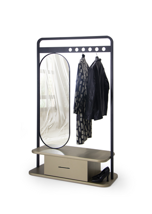 Cuier HubRom Antik, 185x110x50 cm, 1xCuier,1xOglinda,1xSertar, Auriu/Negru