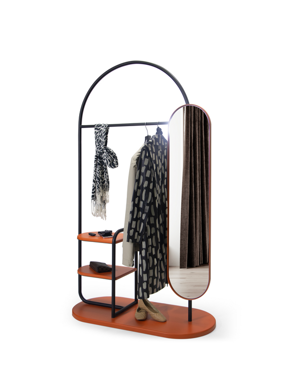 Cuier HubRom Lotus, 180x108x45 cm, 1xCuier,1xOglinda,2xRafturi, Alb/Negru