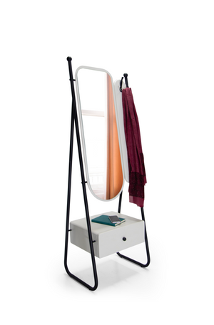 Cuier HubRom Mars, 185x60x45 cm, 1xCuier,1xOglinda,1xSertar, Alb/Negru