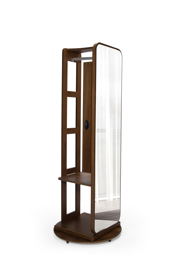 Cuier cu Rafturi si Oglinda HubRom Molde, 185x45x46 cm,Lemn