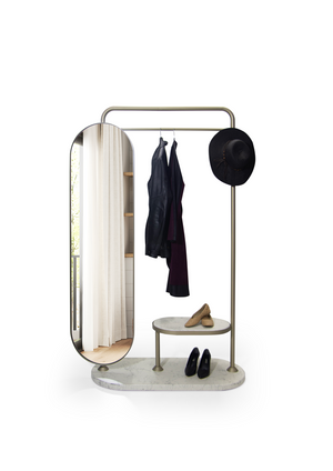 Cuier cu Oglinda si Masuta HubRom Velora, 185x117x50 cm, Alb/Auriu