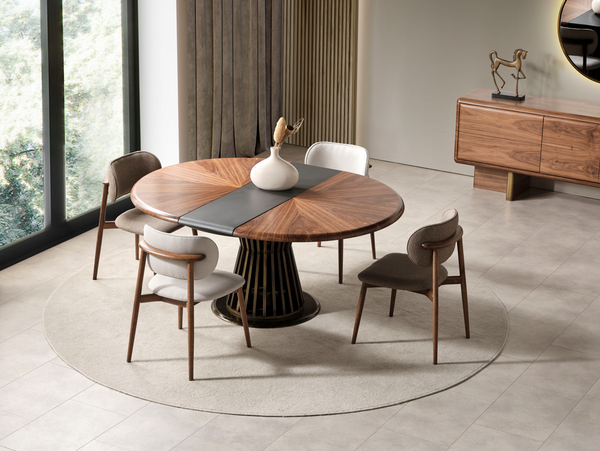 Set Dining HubRom Pablo, 1xMasa(140-190x100x77), 6xScaun, Antiq/Antracit/Lemn