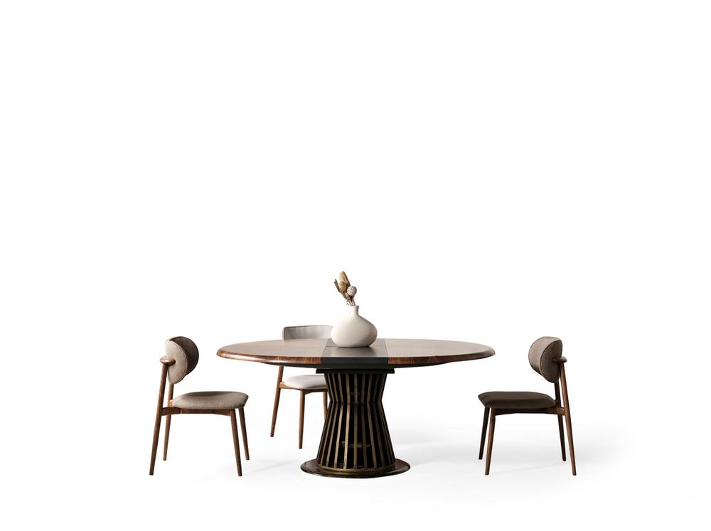 Set Dining HubRom Pablo, 1xMasa(140-190x100x77), 6xScaun, Antiq/Antracit/Lemn