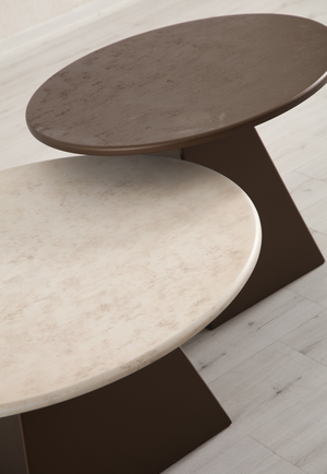 Set Masute de Cafea HubRom Order, 90X70-45X50 cm, Lemn/Crem