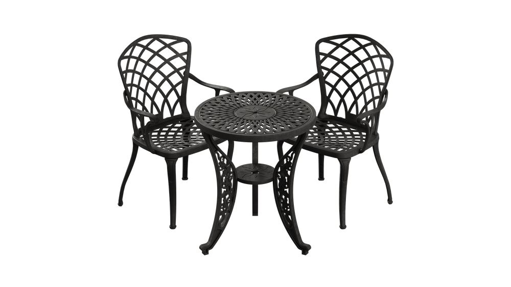Set Mobilier Gradina HubRom, 1xMasa Rotunda(60x72), 2xScaun HITIT(43x42x50x92) Negru