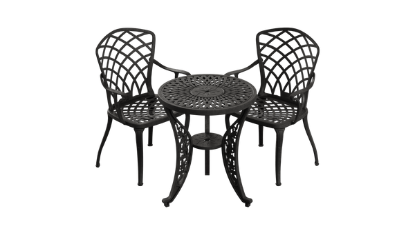 Set Mobilier Gradina HubRom, 1xMasa Rotunda(60x72), 2xScaun HITIT(43x42x50x92) Negru