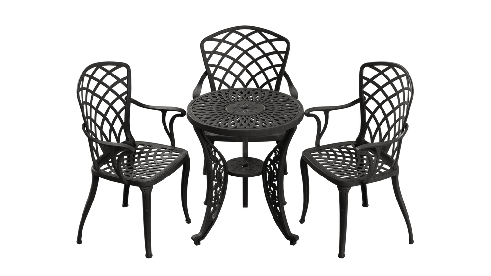 Set Mobilier Gradina HubRom, 1xMasa Rotunda(60x72), 3xScaun HITIT(43x42x50x92) Negru
