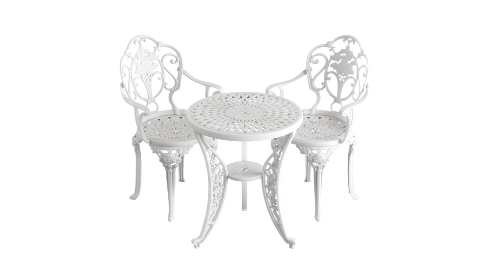 Set Mobilier Gradina HubRom, 1xMasa Rotunda(60x72), 2xScaun ISPARTA(43x42x50x92) Alb