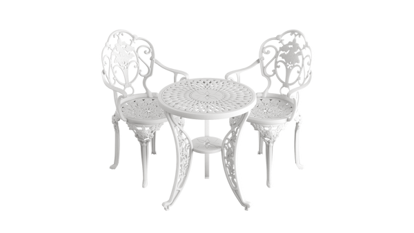 Set Mobilier Gradina HubRom, 1xMasa Rotunda(60x72), 2xScaun ISPARTA(43x42x50x92) Alb