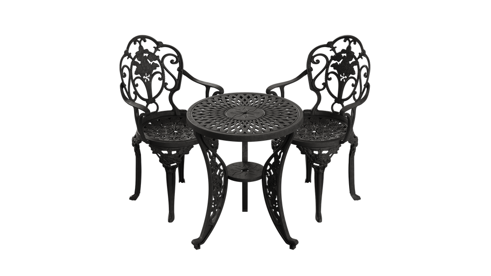 Set Mobilier Gradina HubRom, 1xMasa Rotunda(60x72), 2xScaun ISPARTA(43x42x50x92) Negru