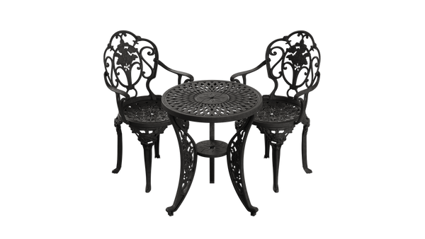 Set Mobilier Gradina HubRom, 1xMasa Rotunda(60x72), 2xScaun ISPARTA(43x42x50x92) Negru