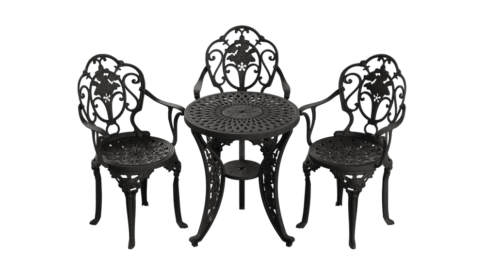 Set Mobilier Gradina HubRom, 1xMasa Rotunda(60x72), 3xScaun ISPARTA(43x42x50x92) Negru