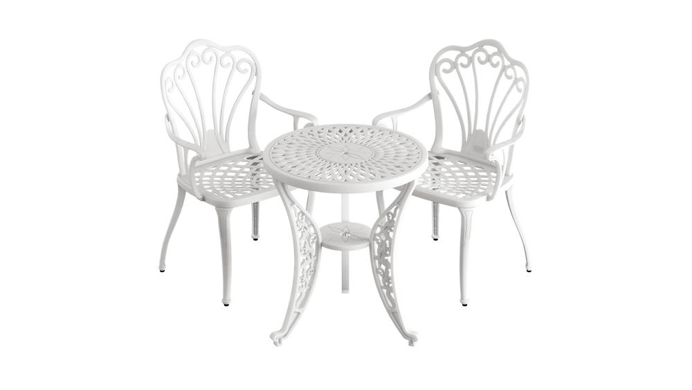 Set Mobilier Gradina HubRom, 1xMasa Rotunda(60x72), 2xScaun ISTANBUL(43x42x50x91) Alb