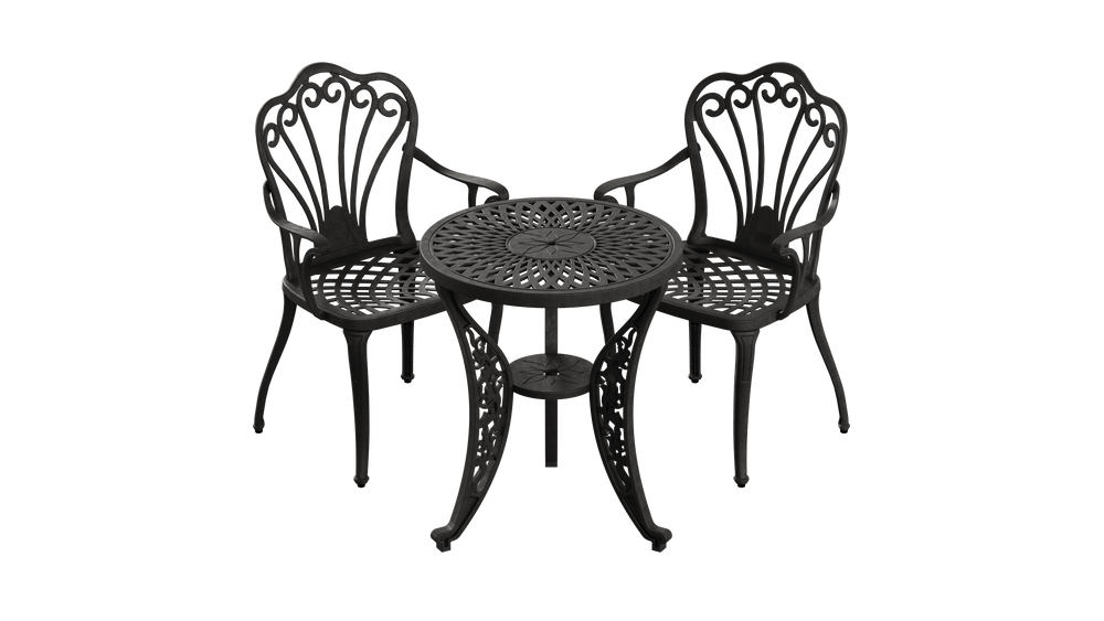 Set Mobilier Gradina HubRom, 1xMasa Rotunda(60x72), 2xScaun ISTANBUL(43x42x50x91) Negru