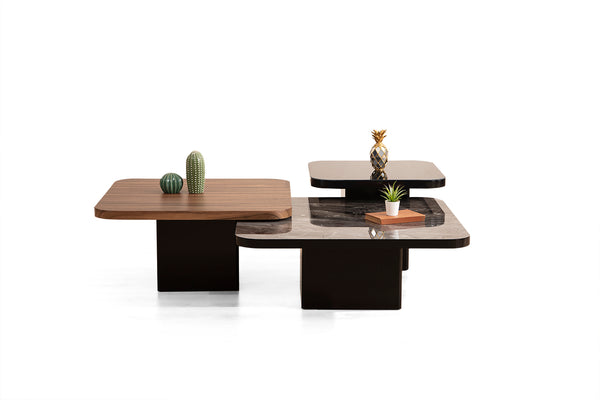 Set Masute de Cafea HubRom Dimos, 90X90-70X70-60X60 cm, Lemn/Negru