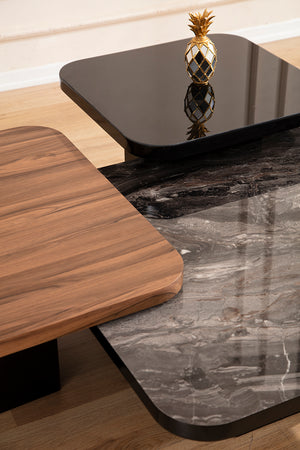 Set Masute de Cafea HubRom Dimos, 90X90-70X70-60X60 cm, Lemn/Negru