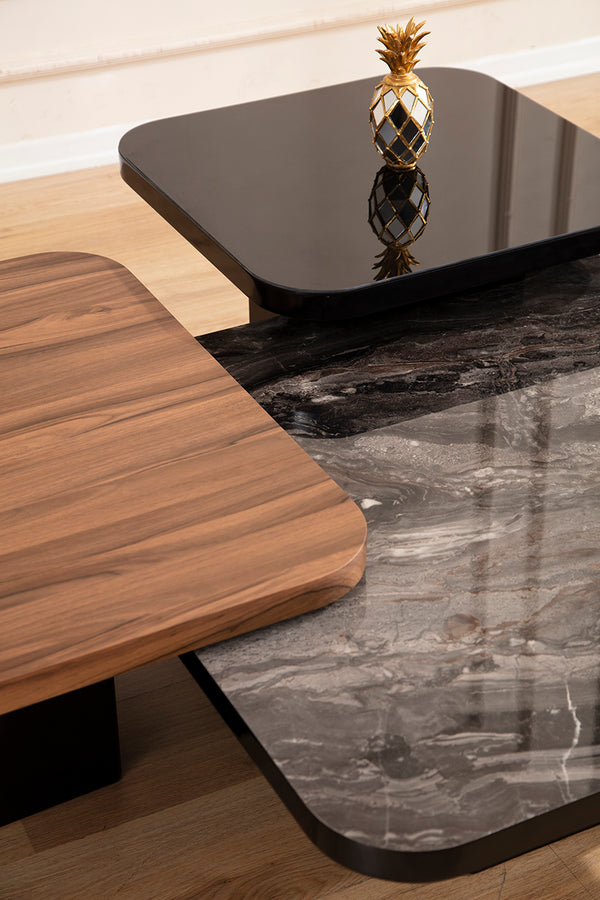 Set Masute de Cafea HubRom Dimos, 90X90-70X70-60X60 cm, Lemn/Negru