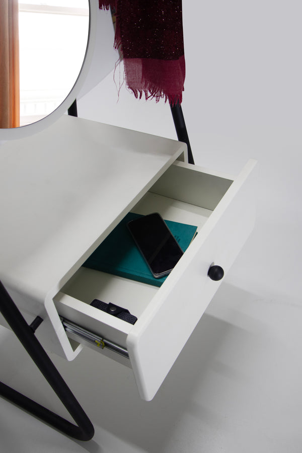 Cuier HubRom Mars, 185x60x45 cm, 1xCuier,1xOglinda,1xSertar, Alb/Negru