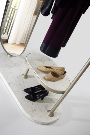 Cuier cu Oglinda si Masuta HubRom Velora, 185x117x50 cm, Alb/Auriu