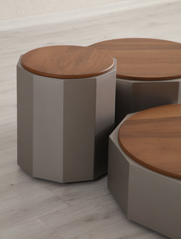 Set Masute de Cafea HubRom Arte,45X65X78-42X65X78-52X33X23 cm, Lemn/Grı