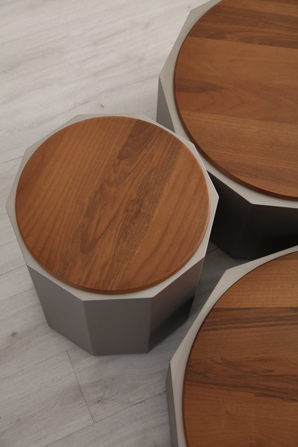 Set Masute de Cafea HubRom Arte,45X65X78-42X65X78-52X33X23 cm, Lemn/Grı