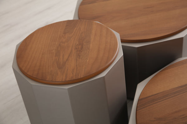 Set Masute de Cafea HubRom Arte,45X65X78-42X65X78-52X33X23 cm, Lemn/Grı