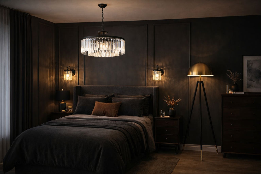 Lustra Cristal HubRom, KANVAS SET 3 pieces 3450-BL-03 45x70 cm 8xE14-40W, 2x Aplica(14x22 cm 1xE14-40W ) Negru