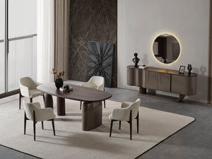 Set Dining HubRom Mocca, 1xMasa(180x100x77), 6xScaun, Crem/Gri/Lemn