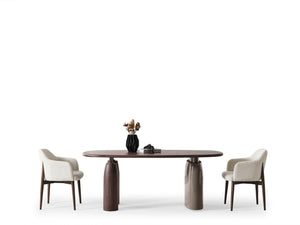 Set Dining HubRom Mocca, 1xMasa(180x100x77), 6xScaun, Crem/Gri/Lemn