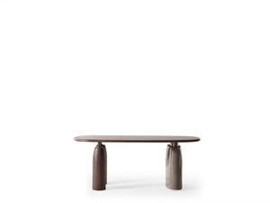 Set Dining HubRom Mocca, 1xMasa(180x100x77), 6xScaun, Crem/Gri/Lemn
