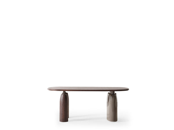 Set Dining HubRom Mocca, 1xMasa(180x100x77), 6xScaun, Crem/Gri/Lemn