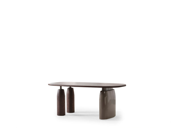 Set Dining HubRom Mocca, 1xMasa(180x100x77), 6xScaun, Crem/Gri/Lemn