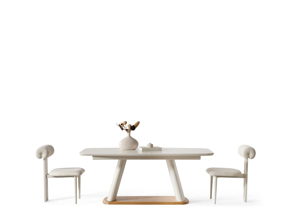 Set Dining HubRom Bold, 1xMasa(190x100x77), 6xScaun, Crem/Lemn