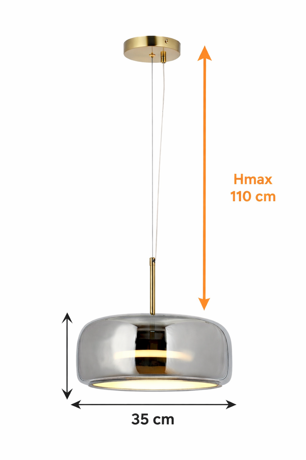 Lustra Led HubRom, SIDE Antiq / abajur fume 5001-8957-51 35x35xHmax30-110 cm  3200 K Lumina Neutra