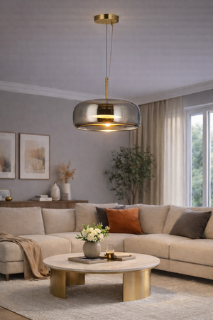 Lustra Led HubRom, SIDE Antiq / abajur fume 5001-8957-51 35x35xHmax30-110 cm  3200 K Lumina Neutra