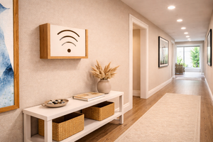 Cutie Wifi HubRom 30 cm x 25 cm x 15 cm, Alb / Lemn