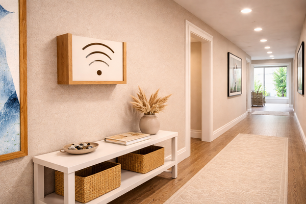 Cutie Wifi HubRom 30 cm x 25 cm x 15 cm, Alb / Lemn