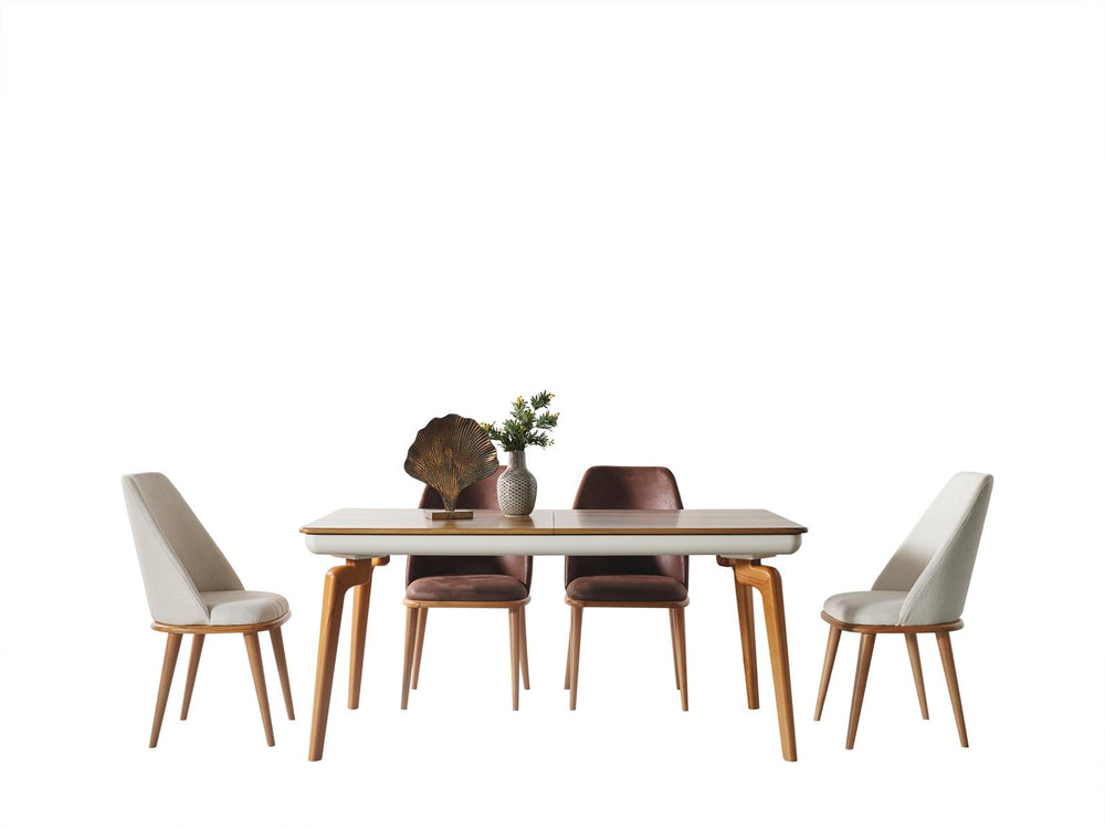 Set Dining HubRom Legno Plas, 1xMasa(180-220x93x77), 6xScaun, Alb/Lemn