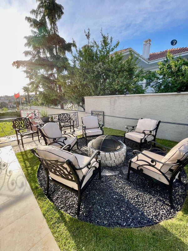 Set Gradina/Terasa HubRom, BODRUM Masa 122x82x53 cm, Canapea 121x60, 2 Fotolii 60x60 cm Negru / Alb