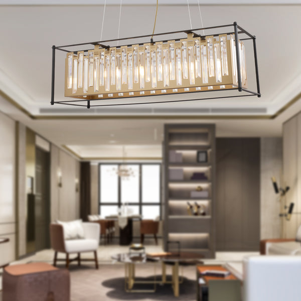 Lustra Cristal HubRom, ADRAN 3916-05S-BL-FR 88x100 cm 5xE14-40W Negru /Antiq