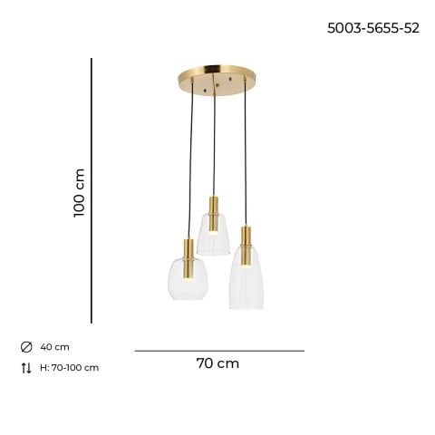 Lustra HubRom, AKCAY 5003-5655-52 40x40xHmax70-100 cm 3xE14-40W Antiq