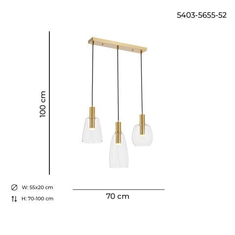 Lustra HubRom, AKCAY 5403-5655-52 55x20xHmax70-100 cm 3xE14-40W Antiq