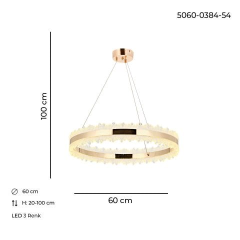 Lustra Led HubRom, ARES Auriu 5060-0384-83 60x60xHmax100 cm Lumina Calda,Rece,Neutra