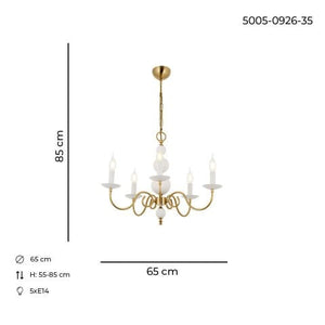 Lustra HubRom, ARGUN 5005-0926-35 65x65xHmax85 cm 5xE14-40W Alb / Antiq