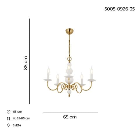 Lustra HubRom, ARGUN 5005-0926-35 65x65xHmax85 cm 5xE14-40W Alb / Antiq